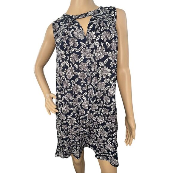 Umgee Blue and White Floral Pattern Tank Style Babydoll Dress - Picture 1 of 5